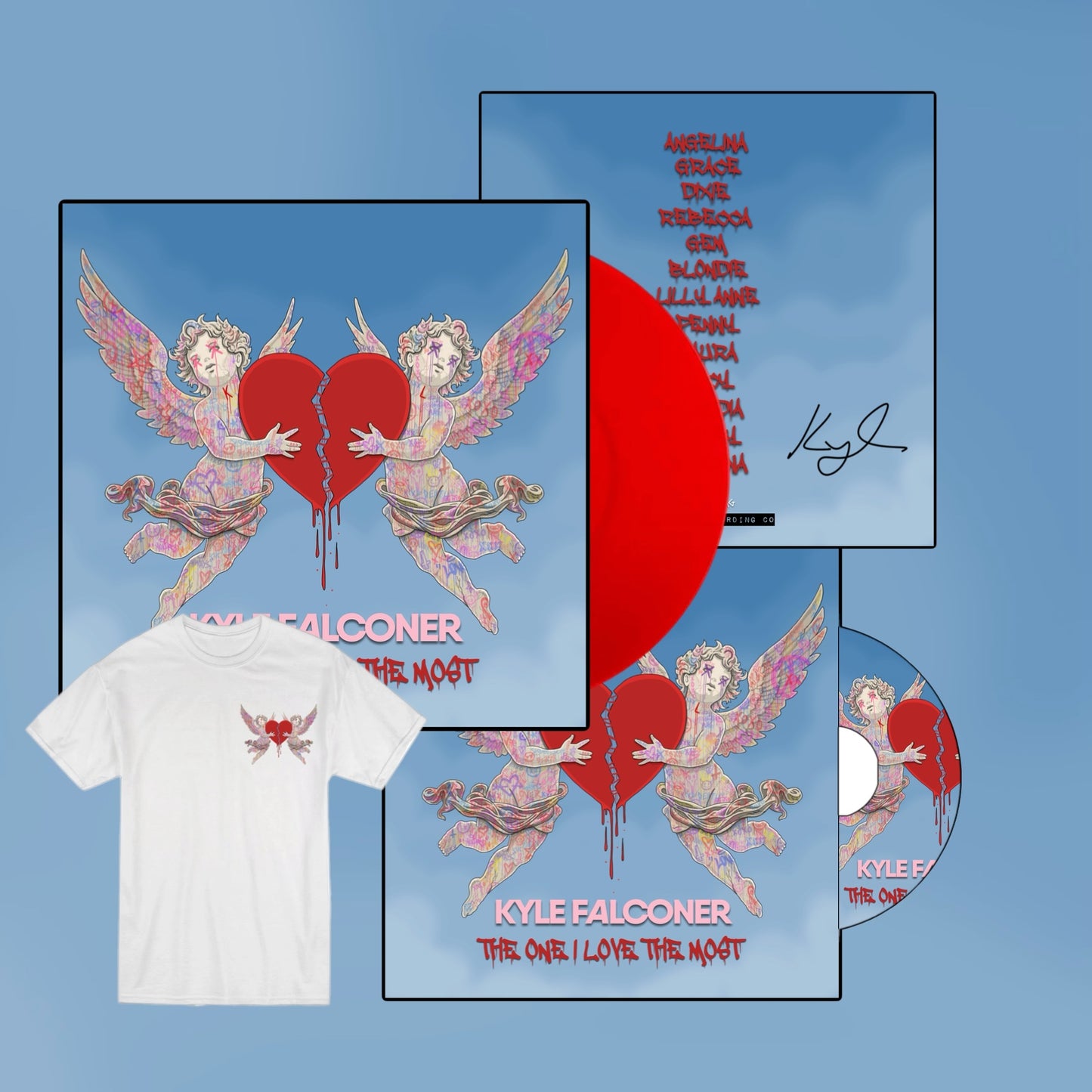 Kyle Falconer - The One I Love The Most Signed Transparent Red Vinyl, CD & White T-shirt BUNDLE - Limited Edition PRE ORDER